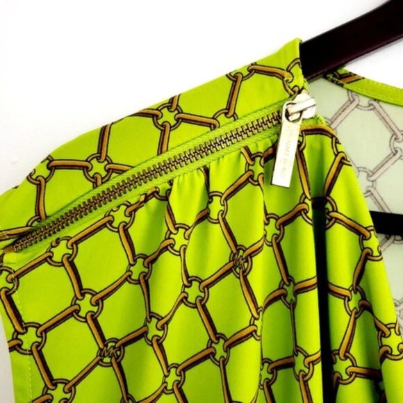 Michael Michael Kors Women's Medium Green Chain Print Scoop/Draped Neck Blouse - Picture 6 of 9